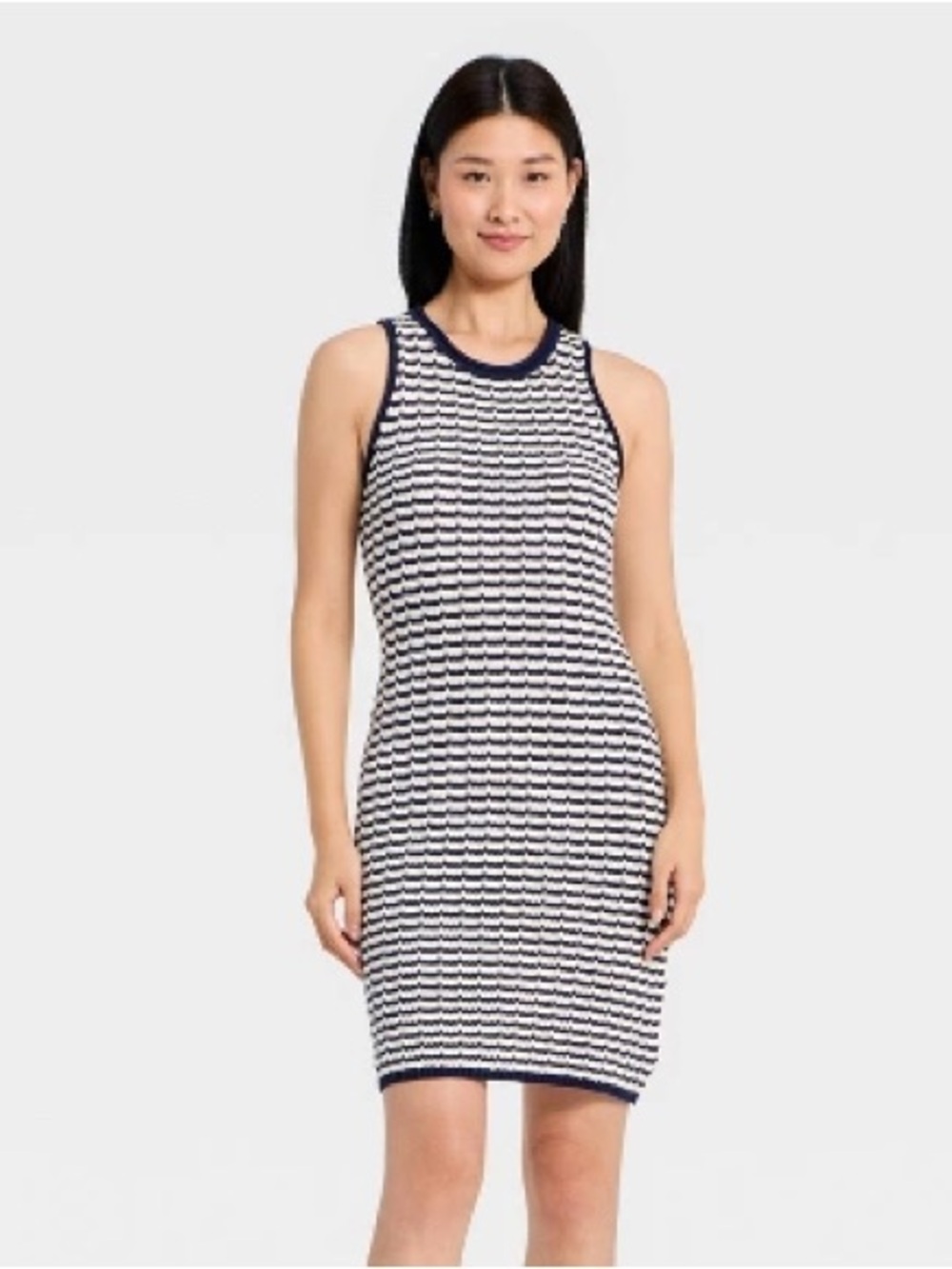 a new day Navy & White Striped Crochet Mini Sweater dress
